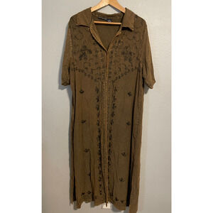 Vintage Speed Limit Womens Maxi Dress Size 1X Brown Rayon Floral Embroidered 90s